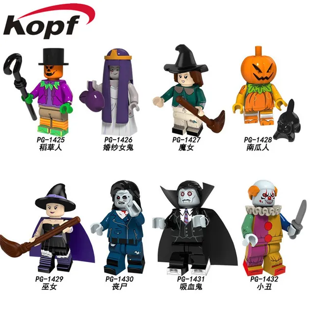 Best Offers Single Sale Halloween scarecrow Wedding ghost Witch Pumpkin man Zombie Figures Building Blocks Learning Gift Toy Children PG8171