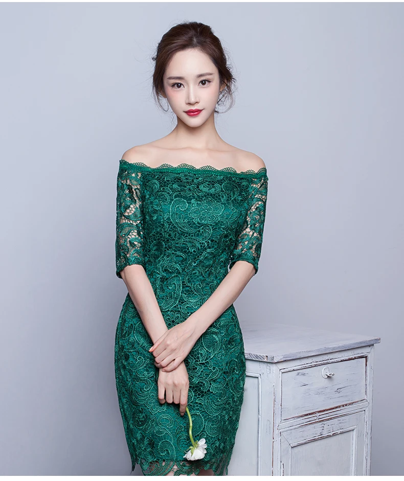 DongCMY новые короткие модные элегантные средние рукава кружевные зеленые вечерние коктейльные платья
