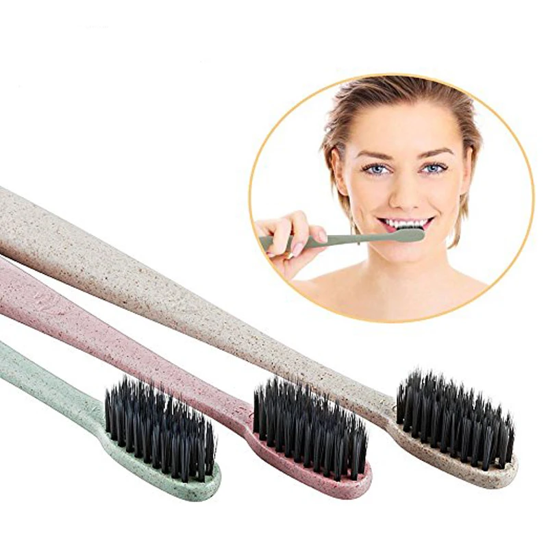 

Charcoal Toothbrush Wheat Straw Sparkling Teeth Whitening for Adult Full Head Fine Soft Bristles Tooth Brush Bamboom Toothbrush