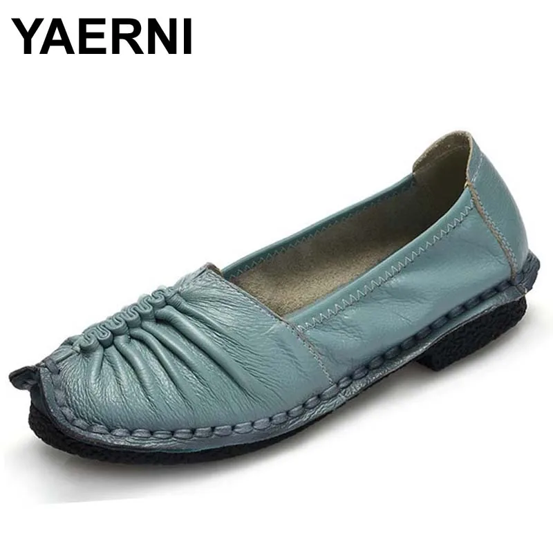 

YAERNI Fashion Loafers Women Shoes Genuine Leather Shoes Handmade Soft Comfortable Flat Shoes Woman Casual Shoes Women Flats
