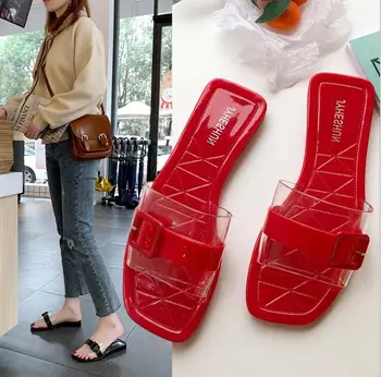 

2019 New EVA Transparent Slippers Female Summer Wear Bottom Wild Beach Sandals Female Sandals Retro Woman Casual Shoes 4 Colors