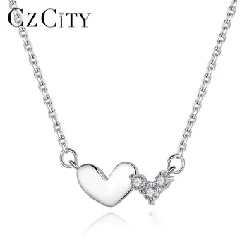 

CZCITY Genuine 925 Sterling Silver Heart Pendant Necklaces for Women Wedding Engagement Fine Jewelry Silver Collier Femme SN0303