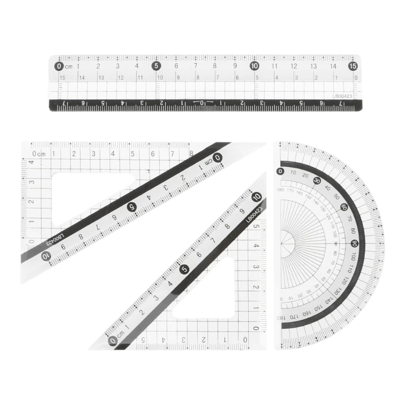 

1 Set 4Pcs Student Drawing Squares Triangle Ruler Protractor Maths Geometry Stationery High Quality