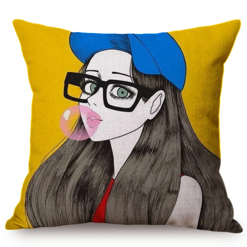 Sexy Woman Pop Art Home Decoration Sofa Throw Pillow Case Fashion Girl Gallery Coffee Shop Cotton Linen Car Chair Cushion Cover M071-13