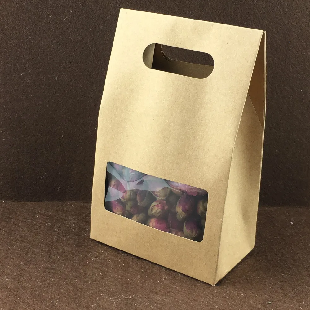 50PCS 10*6*16cm stand up brown kraft paper bags boxes recyclable for