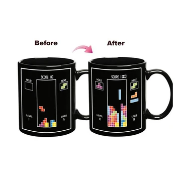 

New Magic Color Changing Mugs Heat Sensitive Cup Tetris Handgrip Ceramic Magical Temperature Changing Coffee Mug Gifts