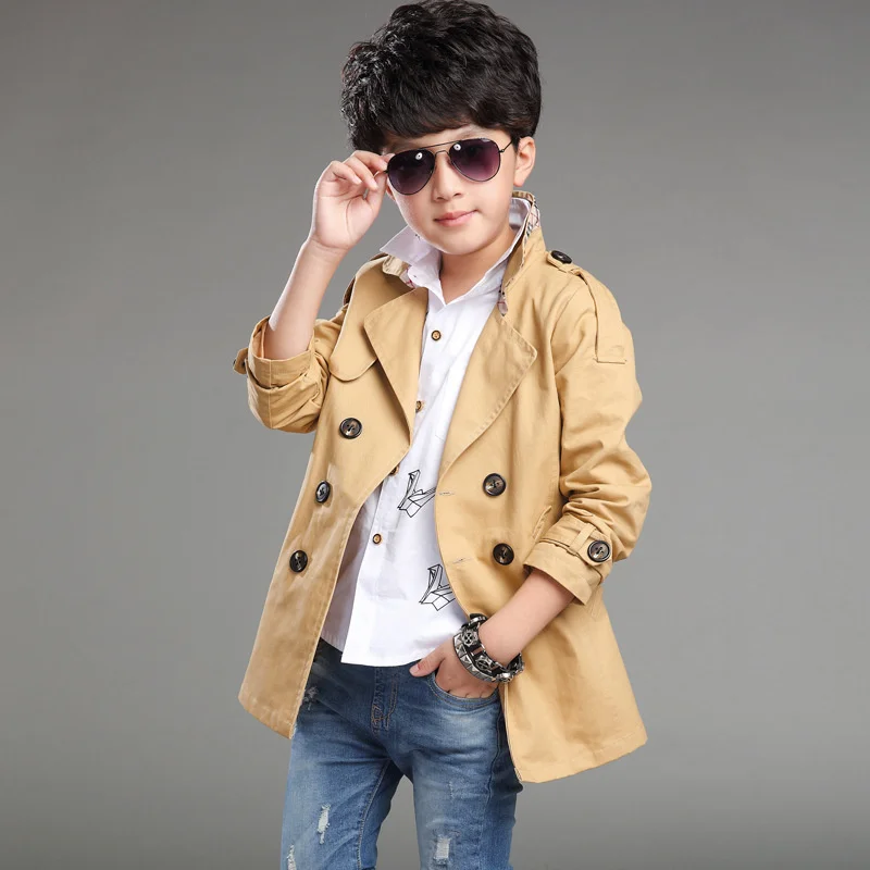 Boy Trench Coat New 2016 Long Sleeve Outerwear Kids Windbreaker Boys