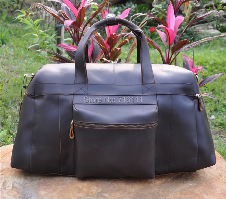 

NEWEEKEND Retro Genuine Leather Cowhide Crazy Horse Anti-Scratch Travel Zipper Crossbody Luggage Bag Handbag for Man