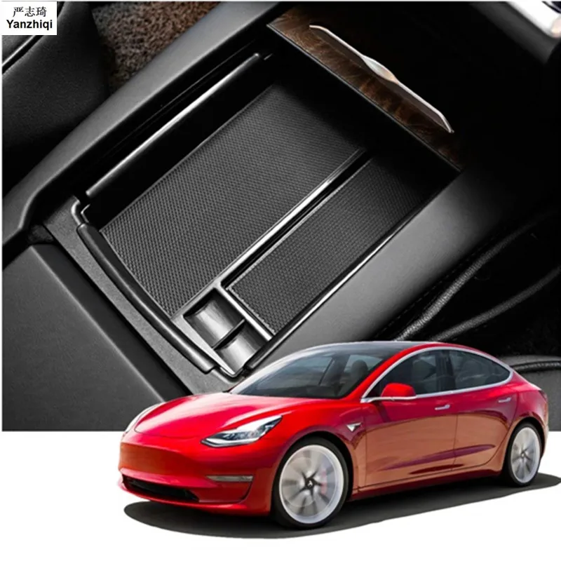 

ABS 1pc Center Console Organizer Storage Box Armrest Holder Container Car Accessory for Tesla Model 3