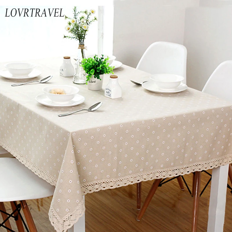 

Daisy Flower modern Pattern Tablecloth Hot Selling Flax &Cotton Lace Rings Rectangular Tablecloth Home Hotel Textile Table cover