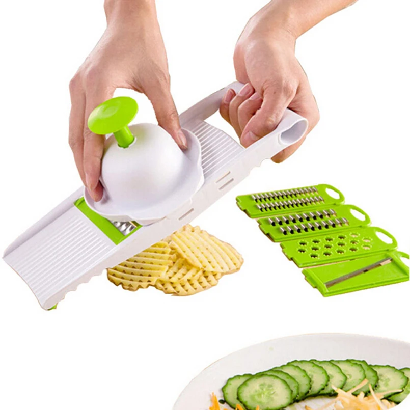 

5in1 Vegetable&Fruit Slicer Garlic Grater Shredder Stainless Steel Blades Plastic Tool Rest Finger Protector Kitchen Gadgets