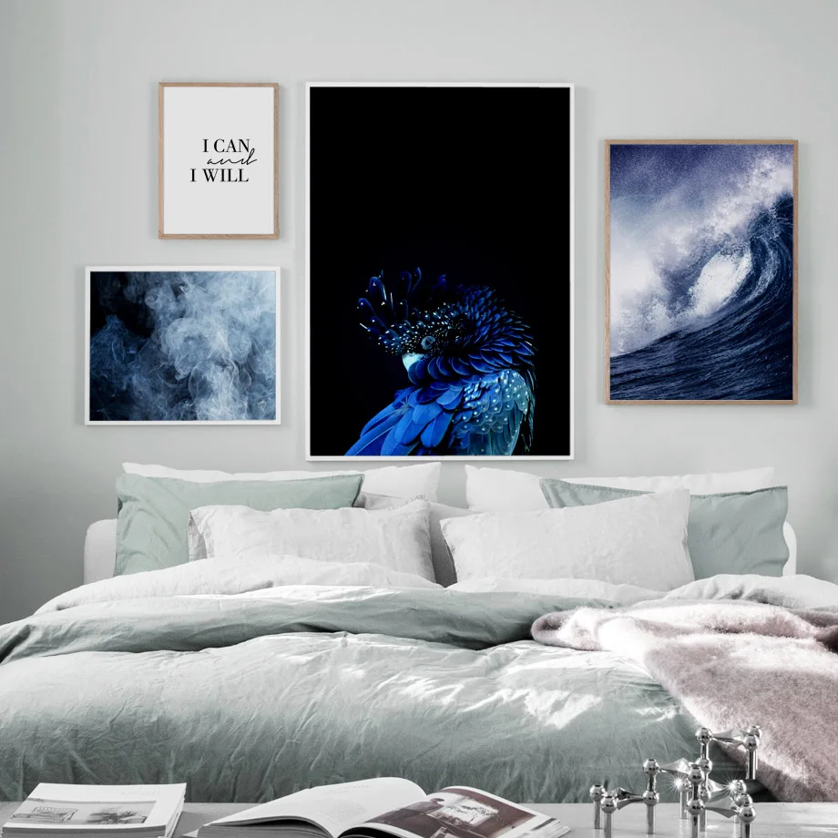 

Gorgeous Blue Parrot Fog Sea Quotes Wall Art Canvas Painting Landscape Nordic Posters And Prints Wall Pictures For Living Room