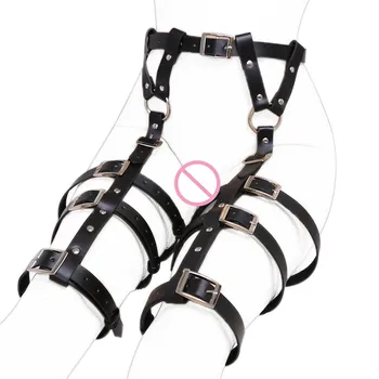 

Women Sexy Lingerie Set Black Leather Sword Belt Fetish Gothic Set Bondage Underwear Rave Clothing Punk Fetish Slave Suit