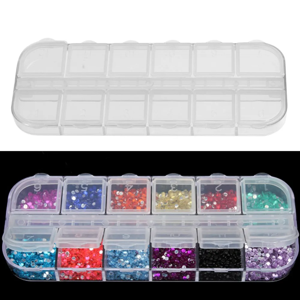Mini 12 Grids Nail Art Box Empty Divided Case Rhinestone Beads Gems ...