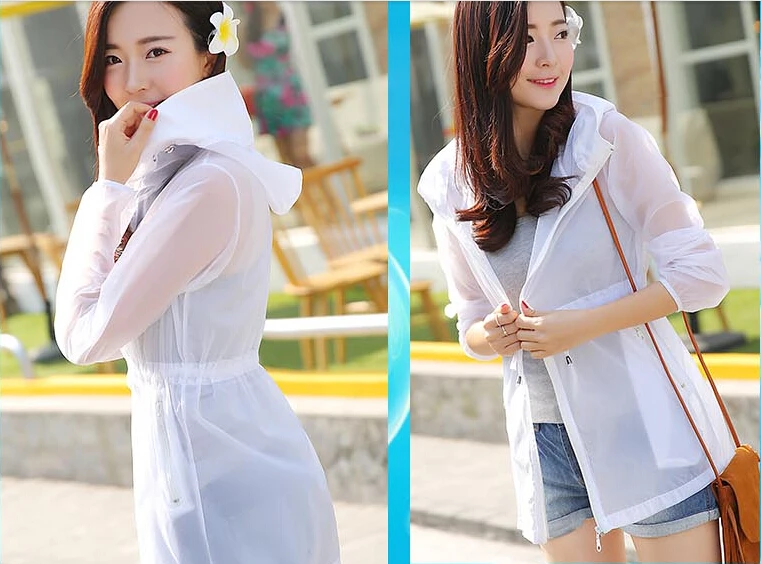 Free Shipping Prevent bask in clothing of female in the summer of 2016 new long-sleeved ultra-thin breathable long hooded #7252