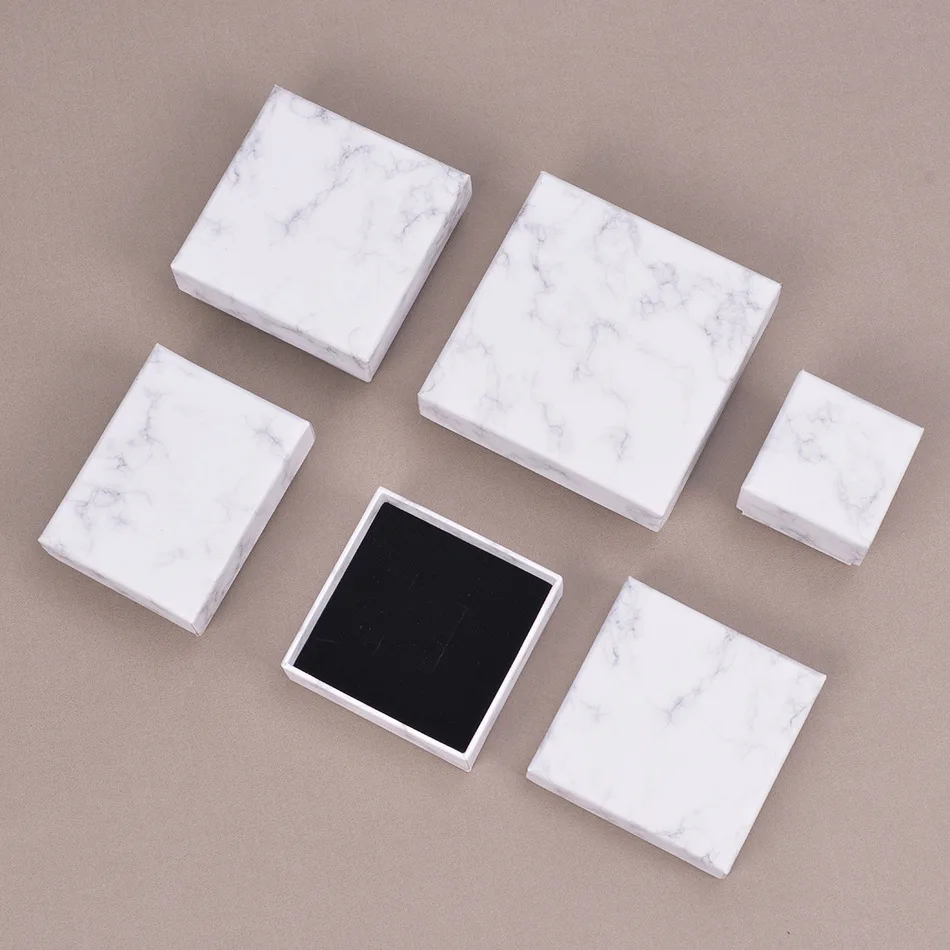 

2018 NEW 1pcs white good different size Marbling Kraft paper box For earring/ring /bracelet/necklace jewelry nice bag/ box A9