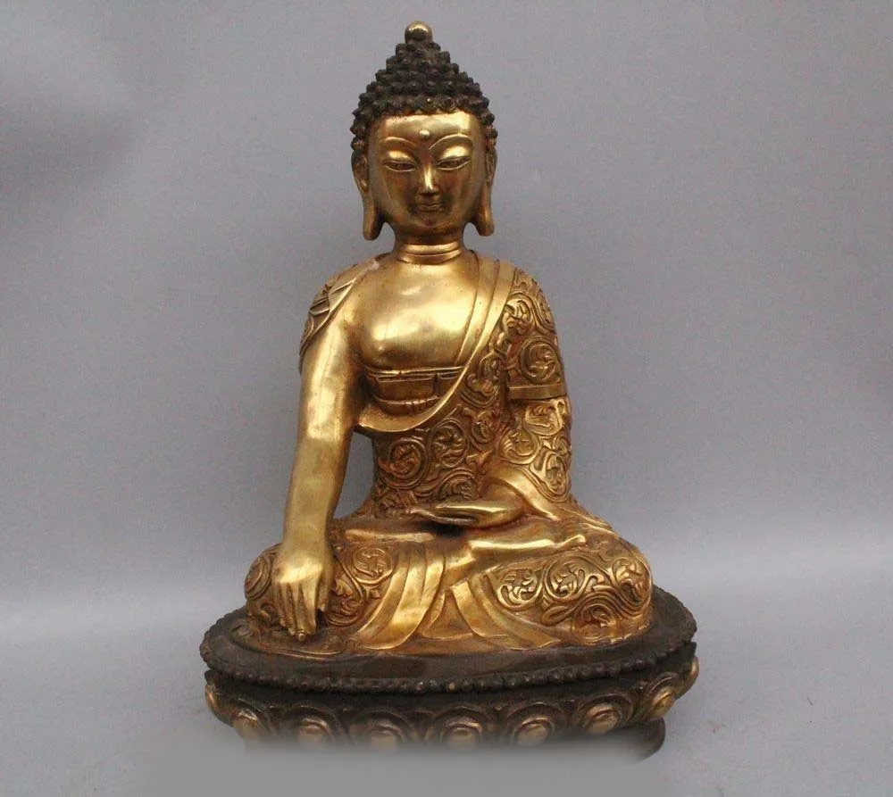 

16" Tibet Tibetan Buddhism Bronze Gild Sakyamuni Shakyamuni Amitabha Buddha Stat