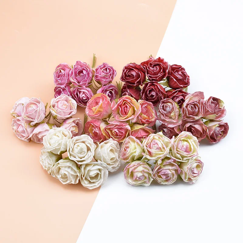 6PCS Silk roses bouquet diy gifts box christmas decor for home wedding bridal accessories clearance scrapbook artificial flowers