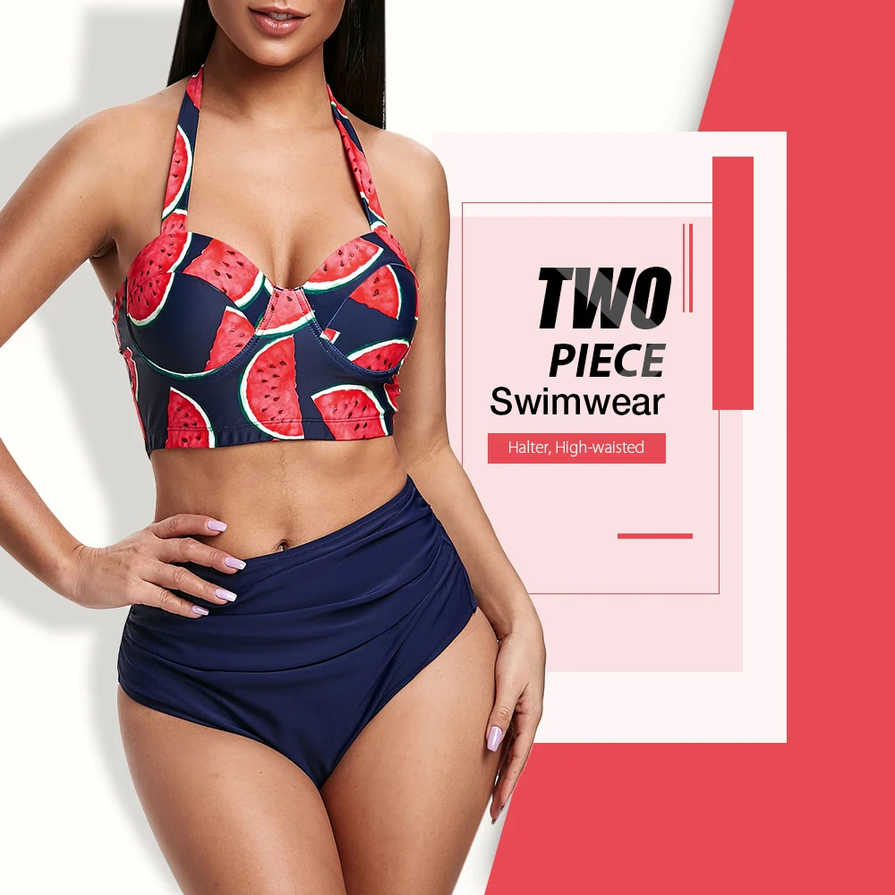 Watermelon Print Cut Out Bikini Set