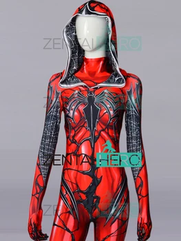 

Free Shipping 3D Printed Carnage Gwen Spidergirl Cosplay Costume Hooded Zentai Bodysuit Spiderman Tight Catsuit Cosplay Costume
