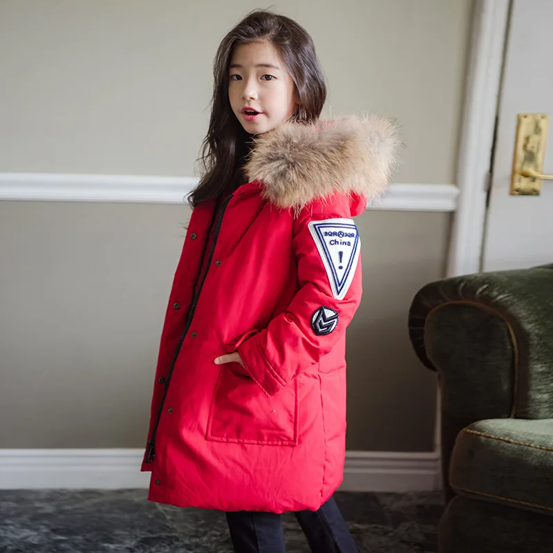 

2019 New Girls Long Sleeve Hood Clothing Cotton Padded Winter Clothes Fur On Hood Coat Kids jacket Snowy Outwear parka Long Coat
