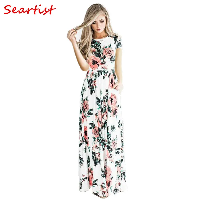 

Seartist Mother and Daughter Beachwear Long Dress Girls and Mom Bohemian Short-sleeved Floral Summer Dress Princess 2019 New 50C