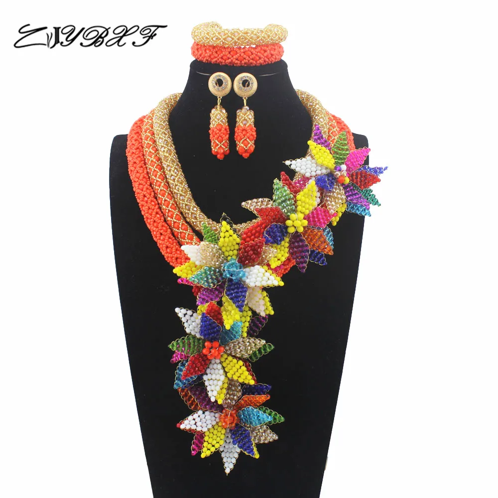 

Trendy New Flowers Pendant Indian African earrings Jewelry Set Nigerian Wedding Statement Necklace Set Free Shipping HD8016