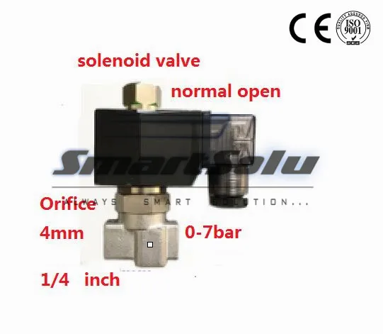 

Free shipping 2 way stainless steel water normally open solenoid valve zero-pressure start1/4" AC110V Orifice 4mm with plug type