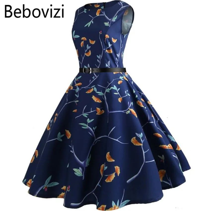 Bebovizi 2018 Новый стиль темно синие цветы вечерние платья миди для концертов женское