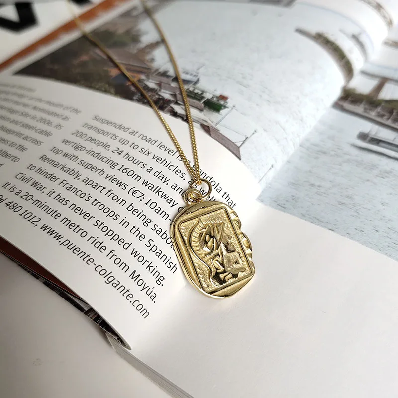 Peri'sbox Мода 925 стерлингового серебра Прямоугольник Ожерелье Портрет золотистый медальон винтажное ожерелье женское Очаровательное ожерелье