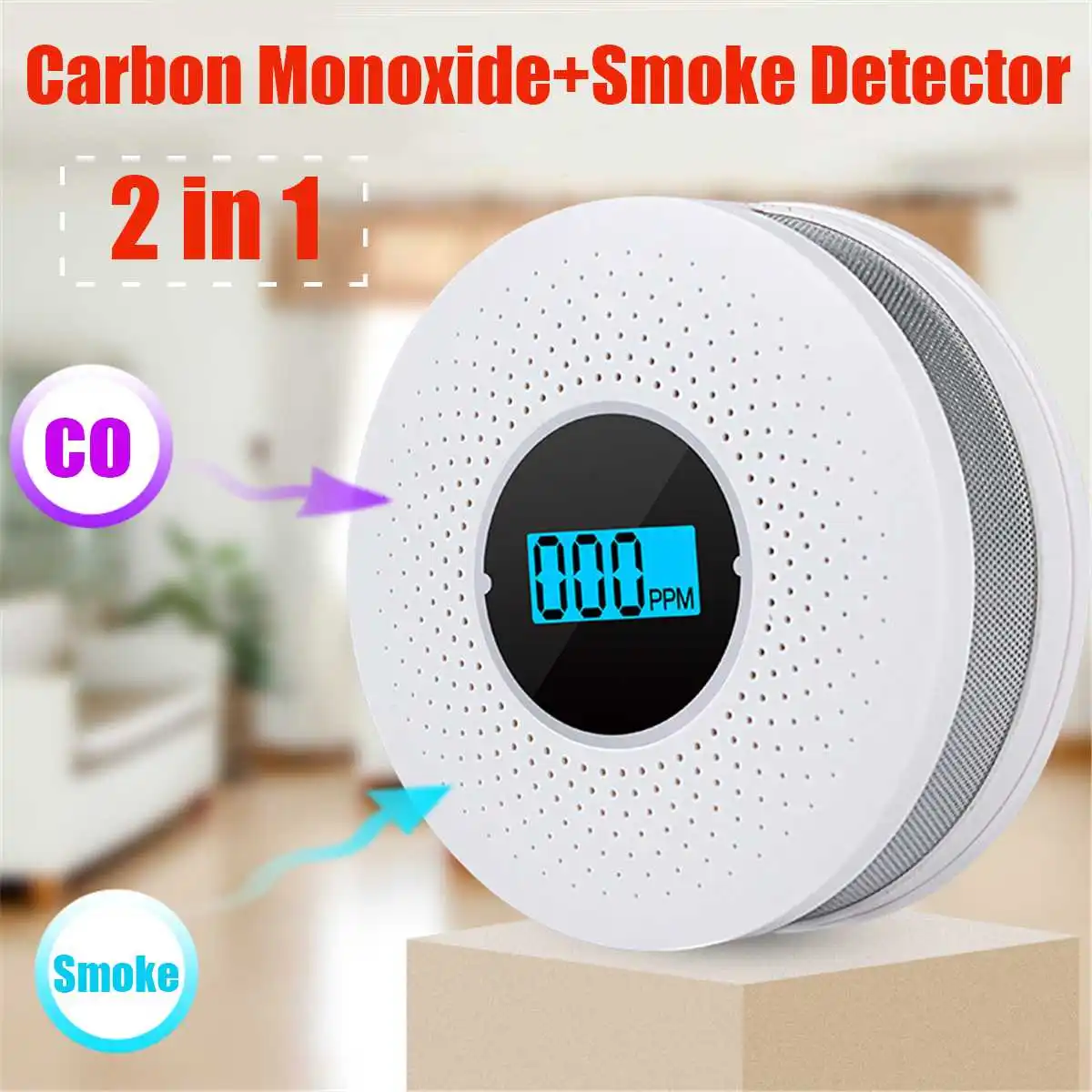 2 in 1 LED Digital Gas Smoke Alarm Co Carbon Monoxide Detector Voice Warn Sensor Home Security Protection High Sensitive