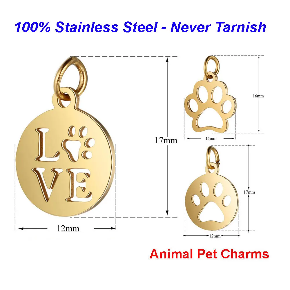 

5pcs/lot 316L Stainless Steel Animal Paw Charms Dog Paw 100% Steel Diy Handmade Jewelry Finding supplies Cat Paw Pendant