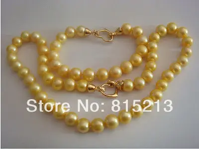 

ddh00882 10-11mm south sea saltwater culture gold pearl necklace 18inch bracelet 7.5''