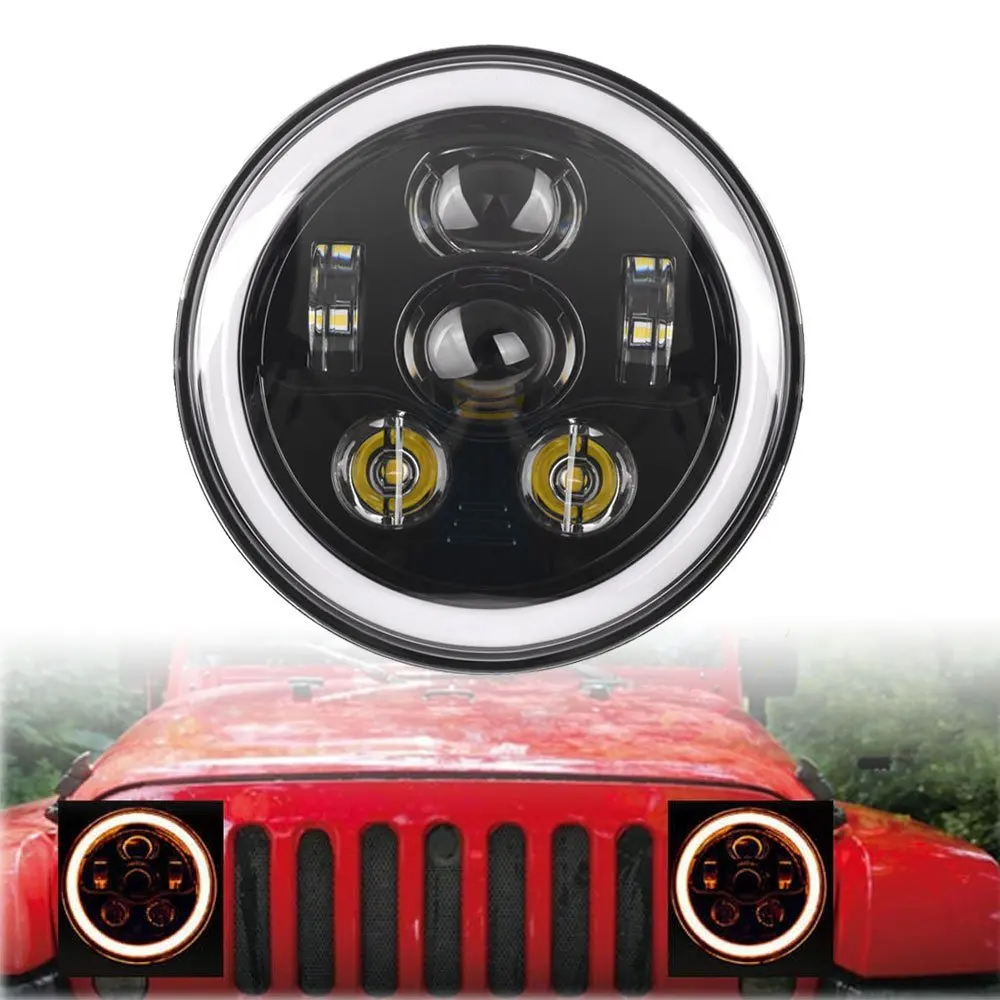 

7 Inch Round LED Headlight with White Amber DRL Turn Signal Halo Lights for Freightliner Wrangler JK LJ CJ