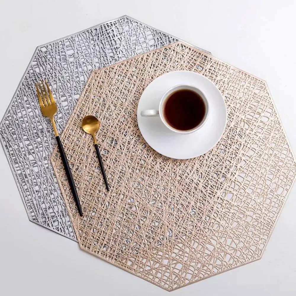 

Modern Brief Hollow Octagon Placemat Non Slip Insulation Table Mat Coaster PVC Pad 38CM Washable Hotel Restaurant Home Decor