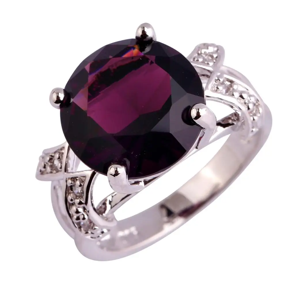 Lingmei Мистик Радуга зеленый фиолетовый CZ мульти-AAA Серебряное кольцо Модные женские ювелирные изделия Размер 6 7 8 9 10 11 12 13 подарок - Цвет основного камня: Фиолетовый