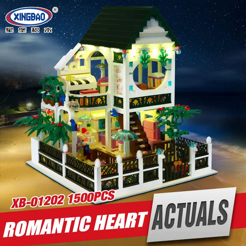 

XingBao 01202 1500Pcs the New Romantic Heart Set with Light USB Building Block Bricks Educational Toy as Valentine's Day present