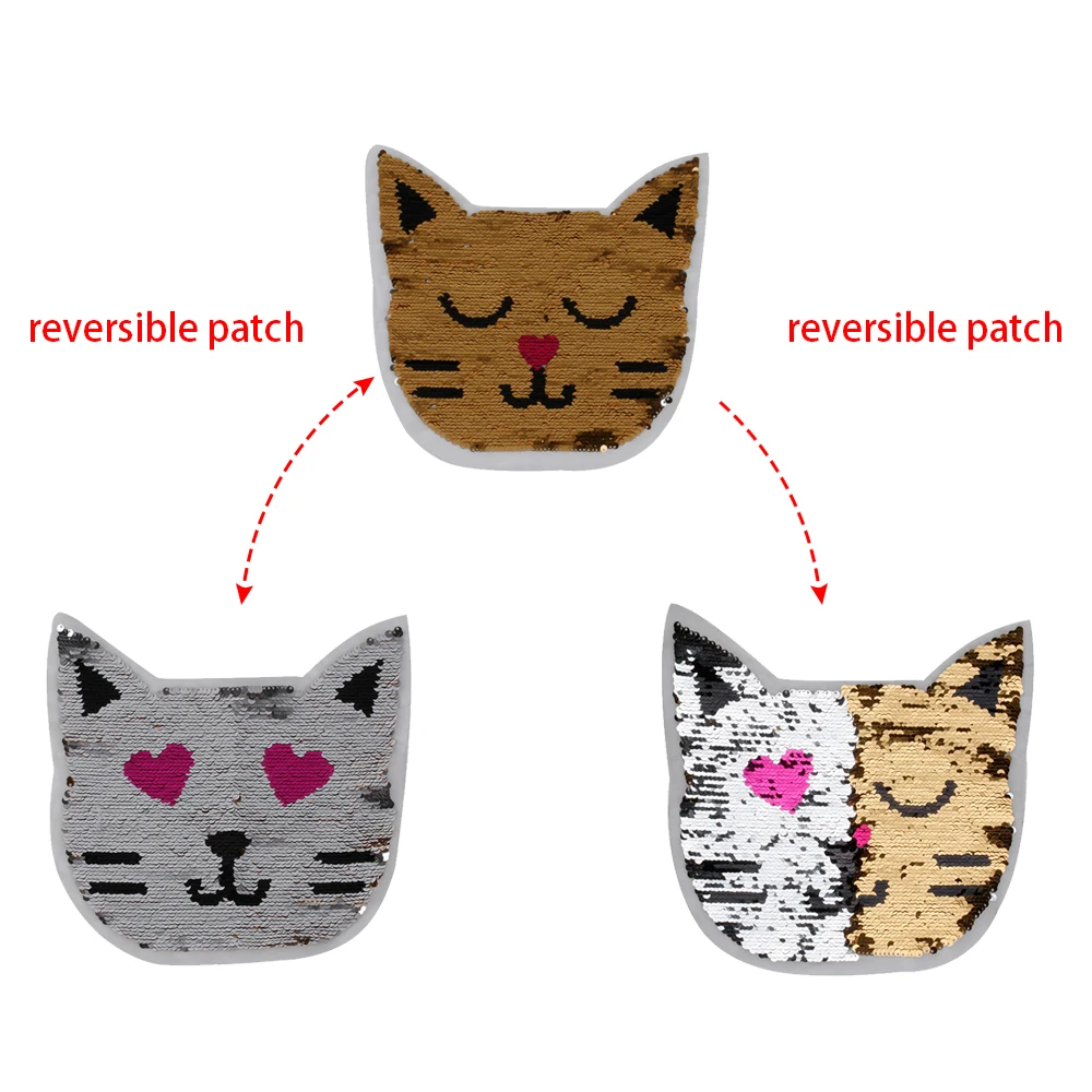 

1PC Cute Cat Reversible Color Changing Sequins Sewing on Patch Clothes DIY Applique Clothing Jeans Craft Embroidery Sewing