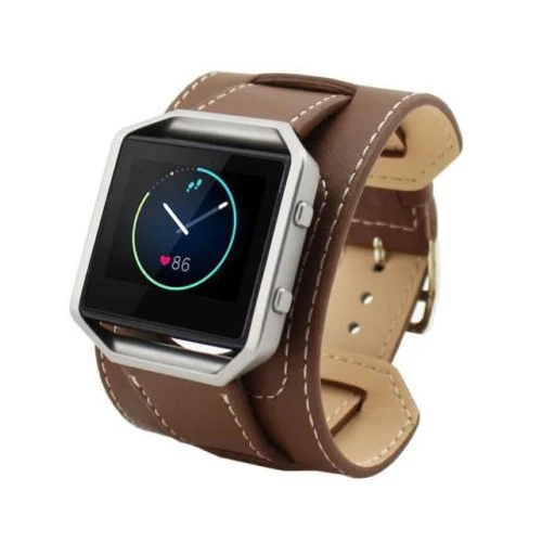 

Leather Double Tour Cuff Watch Band Strap For Fitbit Blaze LED Watch Tracker, Bracelet type Brown