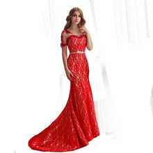 Rote Spitze Abendkleid mit Ärmeln Mermaid Kurzen Schwanz Lange Formale Kleid Kundenspezifische Größe