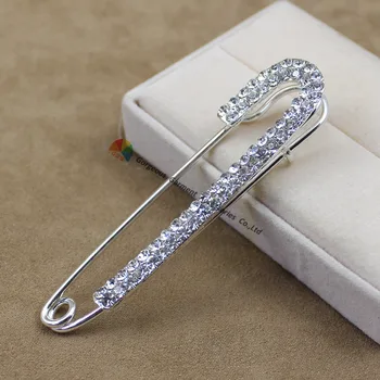 

20pcs 7.8x1.8cm safety crystal rhinestone brooch pin 7 Colors Gold Silver Set For Ladies Cape Scarf Garment Cloth decoration