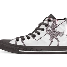 Knight on Ostrich surreal черная и белая ручка чернил рисунок Повседневная Высокая холщовая обувь кеды для Прямая