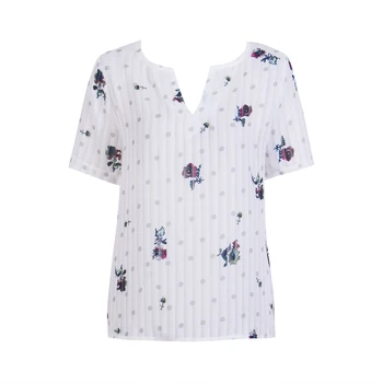 

Women Summer Short Sleeve Flower Casual Chiffon Shirt Tops Blouses V Neck Seller New Women Ladies Clothing Blouse