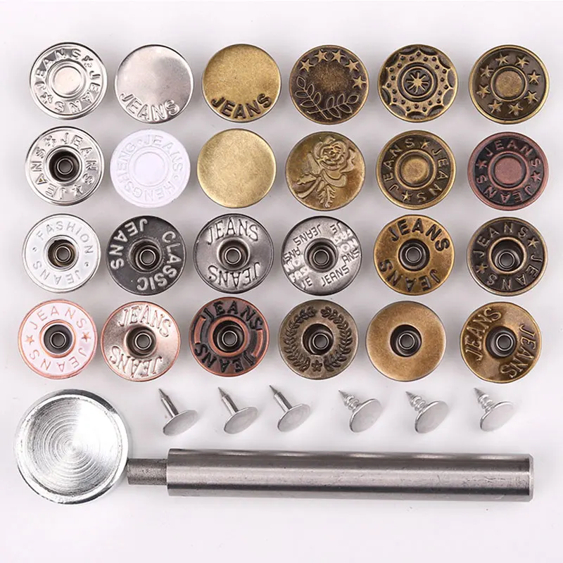 20PCS Snap Fastener Metal Pants Buttons for Clothing Jeans Adjust Button  Self Increase Reduce Waist 17mm