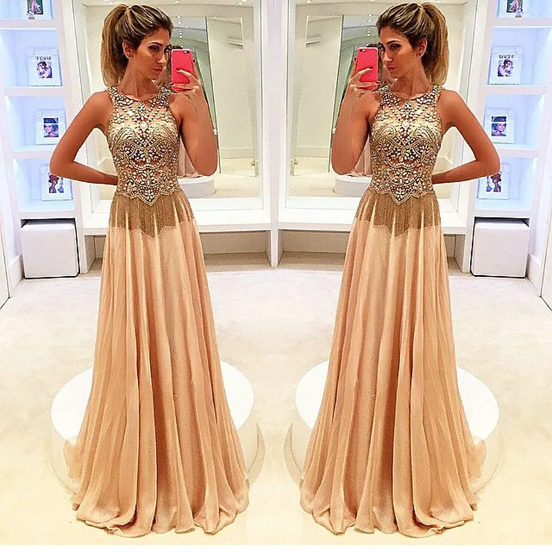 Gorgeous Gold Evening Dresses with Beaded Sequins Sexy ...