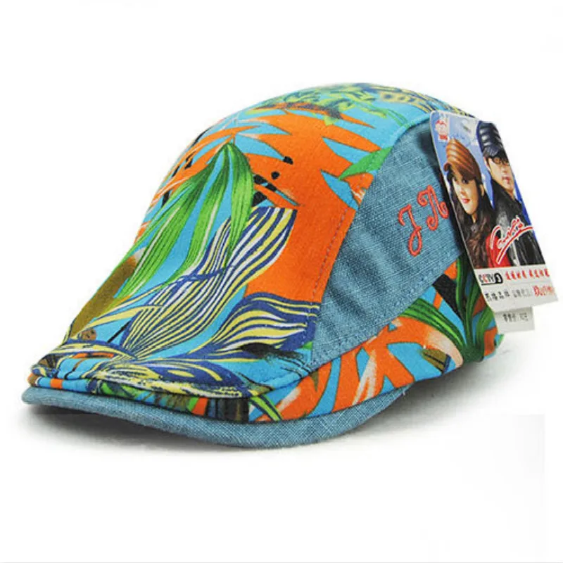 Wshower/Повседневные береты с принтом листьев, шляпа для женщин, хлопковая Цветочная плоская кепка, Женская французская летняя шляпа от солнца, женские береты, Casquette - Цвет: Небесно-голубой