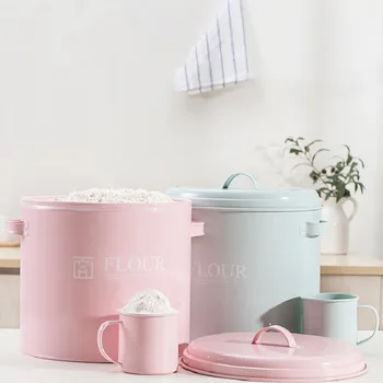 

1Pcs Household Seal Box Flour Bucket Seal Rice Bucket 15Kg With a Cup Moisture Proof Dust-proof Green White Pink D24.5cm 2019NEW