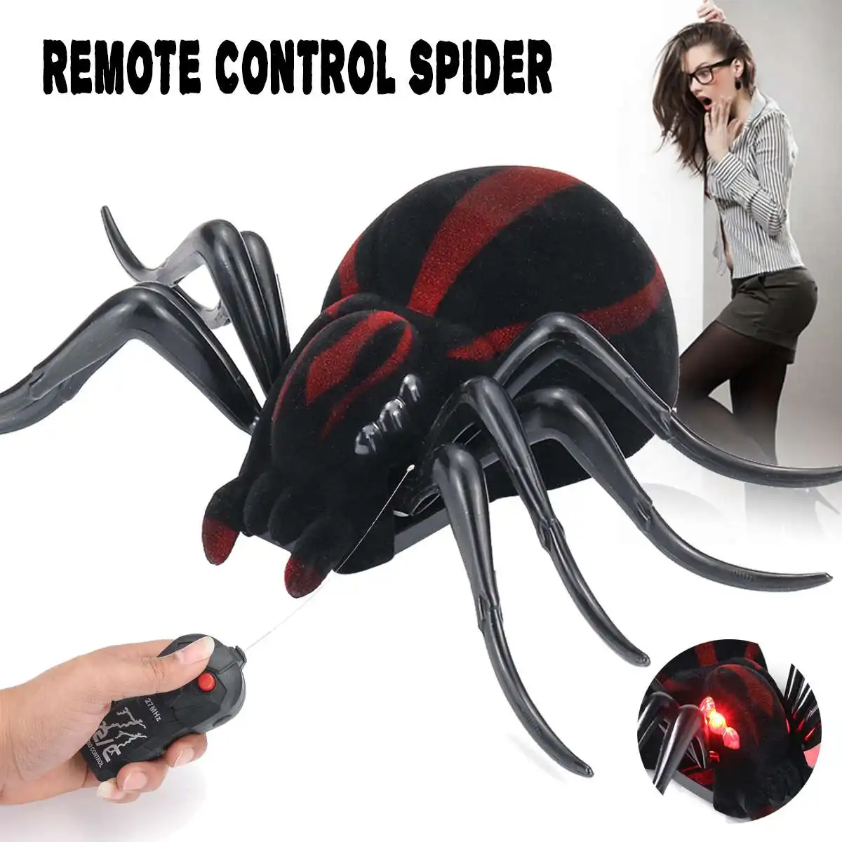 

Plastic Infrared Remote Control for Spider Toy Prank Insects Joke Scary Toys with Shine Eyes Halloween Holiday Funny Prank Gift