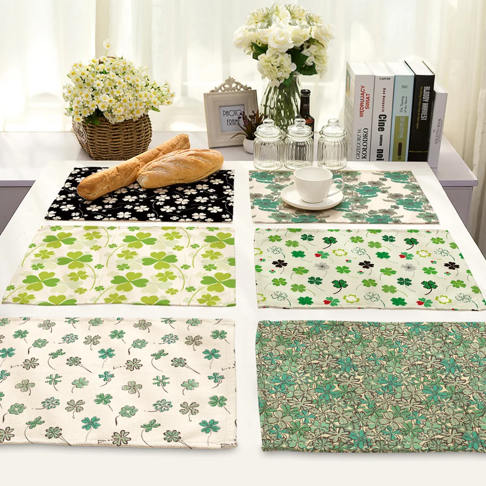 

CAMMITEVER Clover Green Leaves Plants Pads Bowl Tableware Pad Rectangle Kitchen Accessories Table Mat