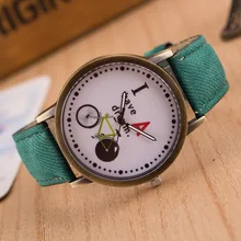 Denim Strap Retro Women font b Watch b font Bicycle Pattern Bronze Quartz font b Watch